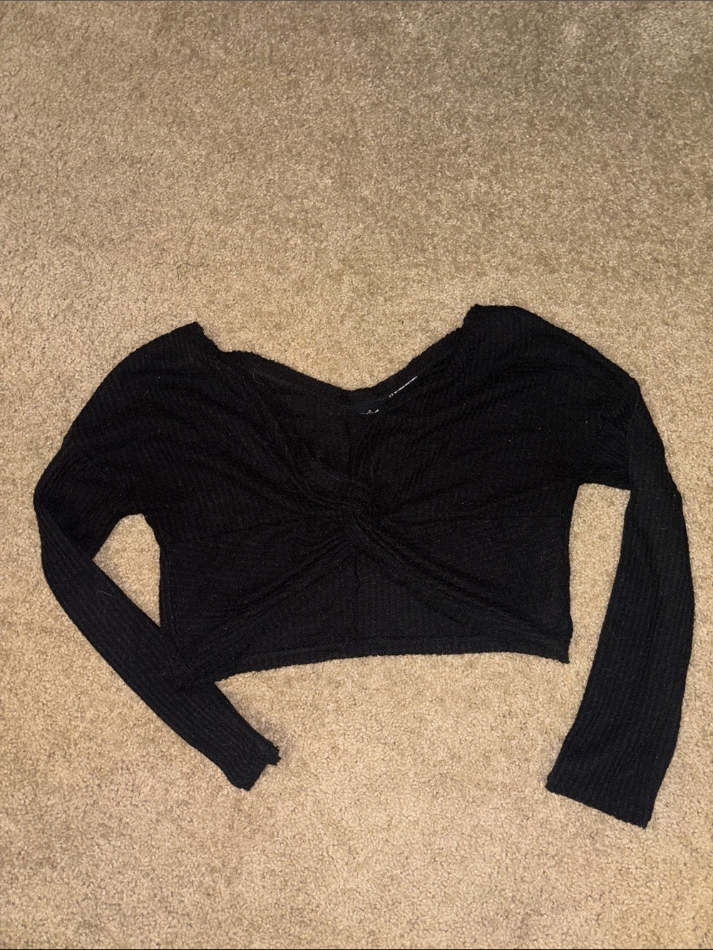 Out From Under x Urban Outfitters Black Twist-Front Cropped Long Sleeve Top